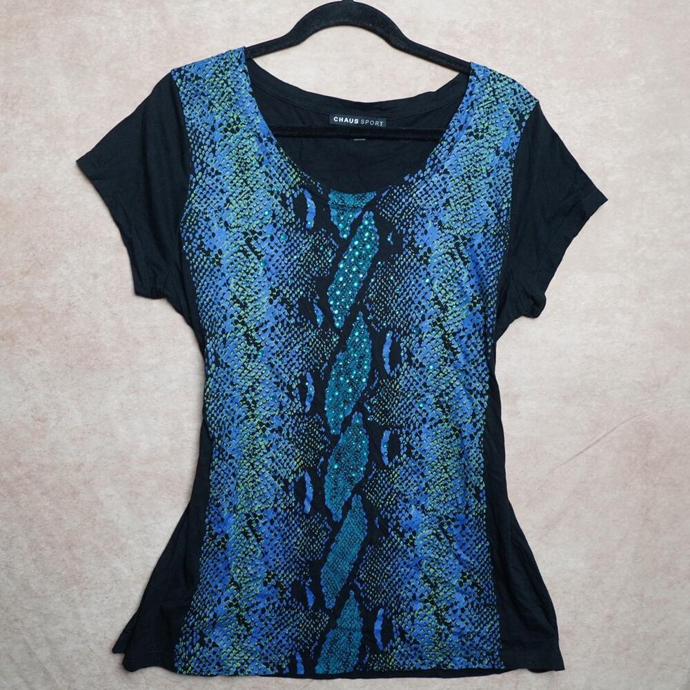 Chaus Sport Snake Print Sequin Top XL